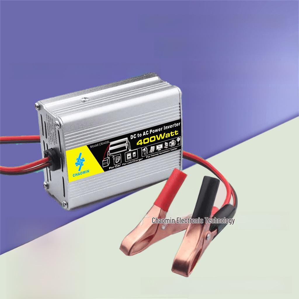 Автомобильный солнечный инвертор мощностью 300–600 Вт, 12 В — 220 В с USB-портом и зажимами для аккумулятора