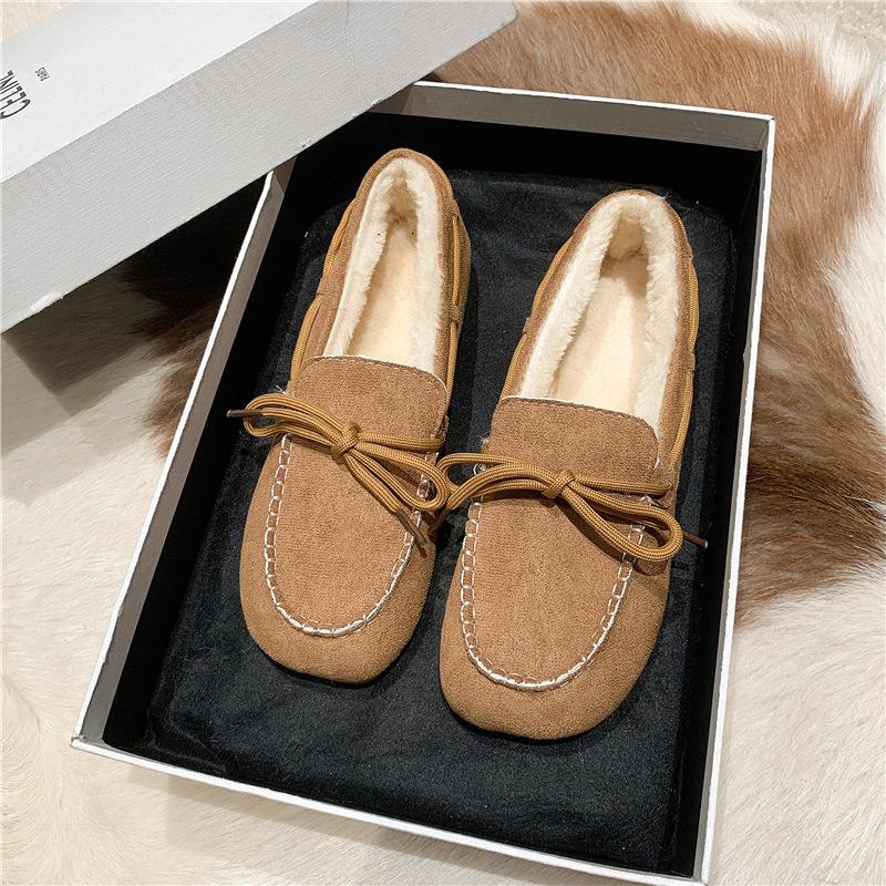 Doudou shoes women's autumn and winter velvet 2025 new fur integrated versatile flat bottom thick sole one pedal hairy ladyshoes women