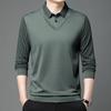 Popular Fake Two-piece Thin Long-sleeved Men's Shirt Collar Spring Autumn New Striped Casual Tees Bottoming Shirt T-shirt