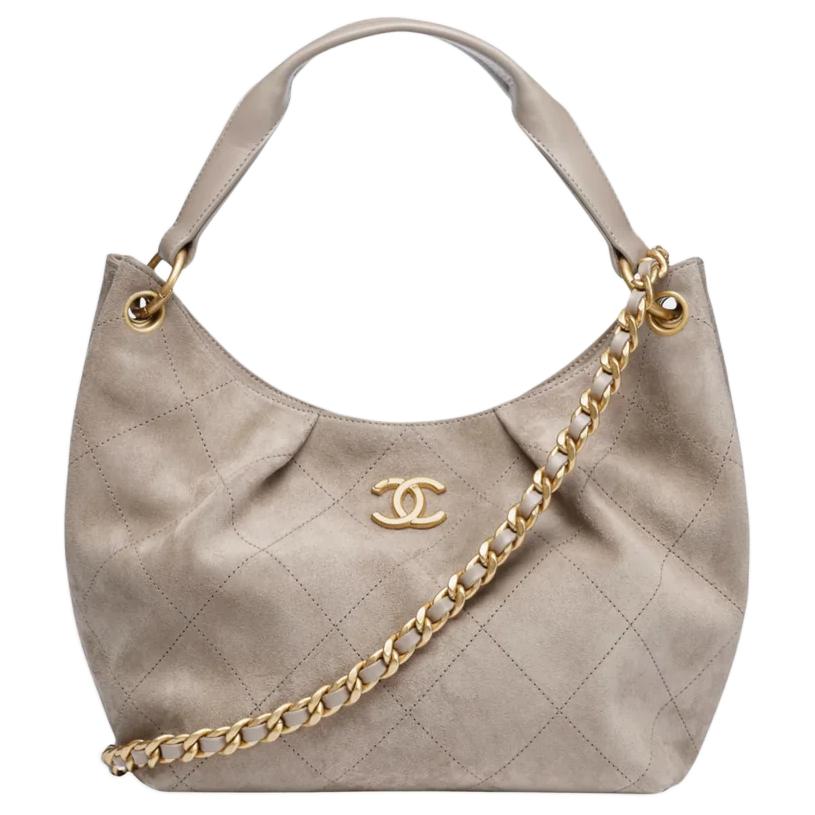 

Chanel Hobo 26c Логотип бренду Виготовлена з телячої шкіри Сумка-месенджер Великого розміру Жіночий стиль Темно-сірий Basic+Dust Bag темно-сірий