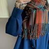 Women Winter Warm Scarf Trendy Sweet Plaid Tassel Imitation Cashmere Neck Warmer For Birthday Gifts