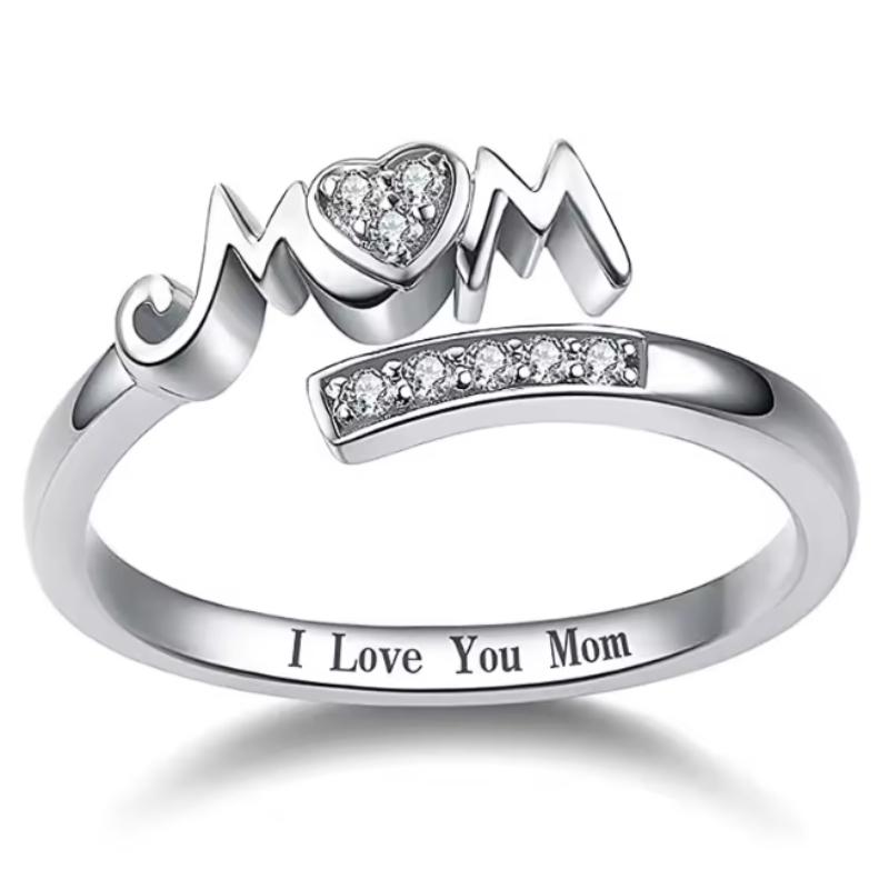 Exquisite Mom Rings Copper Color Caved Letter "I Love You Mom" Delicate Birthday Gift For Mother Fashion Women Jewelry