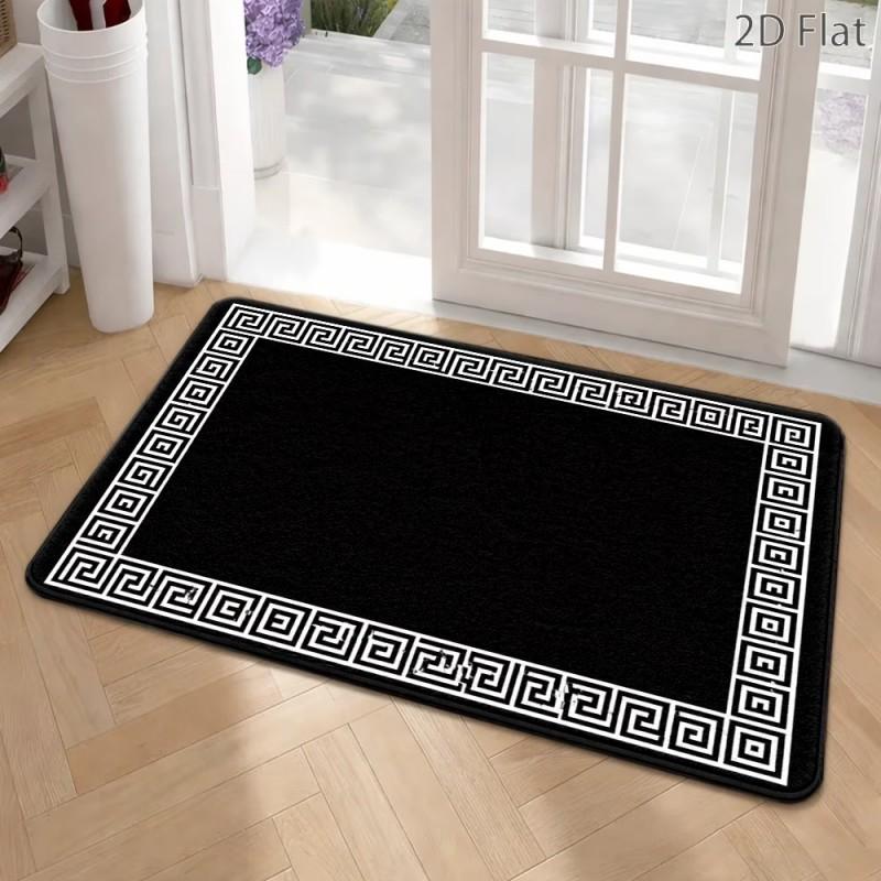 Tapis de porte motif clé grec Antidérapant Bordure noir et blanc Tapis de bienvenue Tapis de sol Tapis de cuisine Tapis d'entrée de salon 40x60cm white