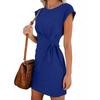 Women's Fashion Color Sleeveless Round Neck Irregular Tie Short Dresses