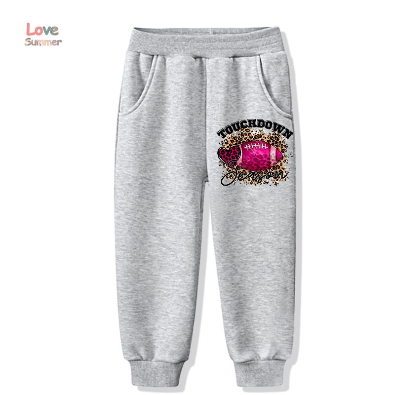TOUCHDOWN SEASON Football Graphic Print Tee Girls Casual Short Sleeve T-shirt For Spring Summer For Everyday Activities