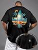 European And American Unisexs Summer Surfboard Landscape Print Micro Elastic Breathable Round Neck Tshrit Outdoor Casual Top