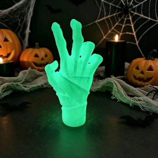 Glow in The Dark Spooky Figurine 3D Printed Mummy Hand Ornament, Statue with Bandage, Secret Room Landscaping Accessory Realistic Zombie for Halloween