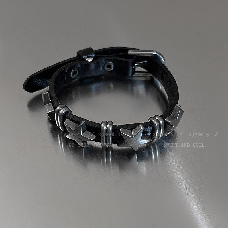 Punk Rock Y2K Dark Star Leather Bracelet Female Tide Sweet Cool Babes Niche Couple Men'S Jewelry Necklace Accessories