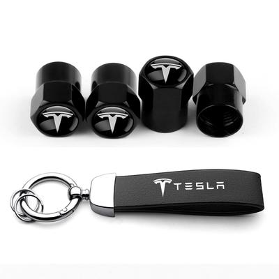Tapas de Válvula de Rueda de Neumático de Coche Cubierta Emblema de Coche de Cuero Anillo de Llavero Llavero Para Model 3 S X Y Accesorios de Decoración de Coche