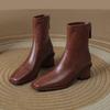 Fashion Square Head Short Boots Women's 2025 Autumn and Winter New Soft Sole Fashion Versatile Thick Heel Chelsea Thin Boots Women