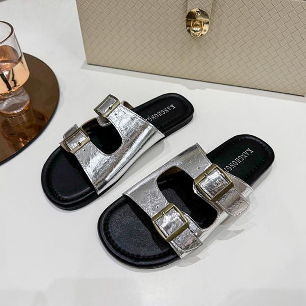 Fashion Beach Shoes Womens Slippers Outdoor Slides Pantofle Sabot Flat 2025 Soft Silver Casual Leisure Shoes Slippers Soft Summer Clogs
