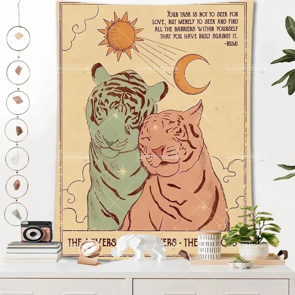VIKAMA Bohemian Tarot CatThemed Room Decor Tapestry Sun and Moon Tarot Tapestry Home Room Wall Decor