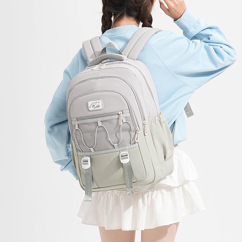 Middle School Student Schoolbag Color Block Women's Large Capacity Waterproof Lightweight Backpack