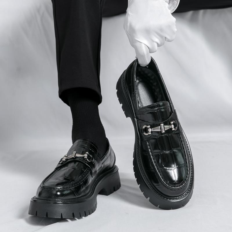 

Large size men s shoes style business low leisure loafers fashion thick sole metal buckle foot cover 38 чёрный