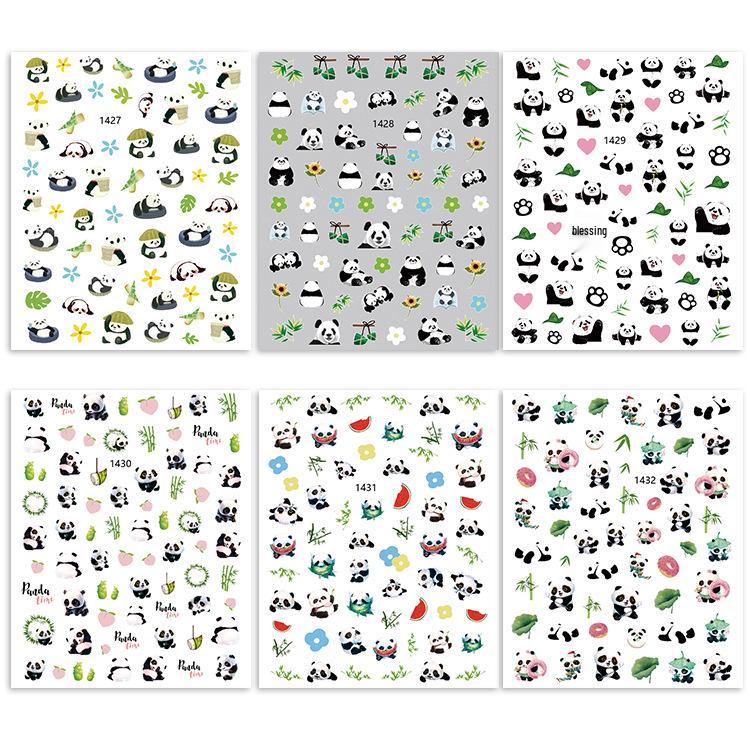 3D Národní styl Panda & Bambusové samolepky na nehty