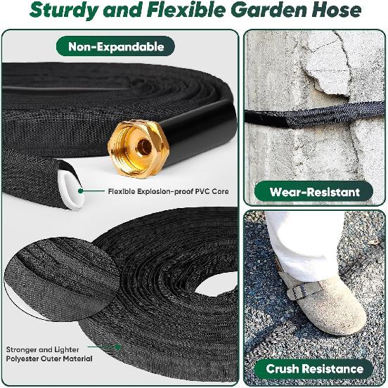 Garden Hose 50 Ft, Non-Expanding Water Hose, Flexible Ultra-Light, Anti-Kink, Wear-Resistant, Portable, Easy Storage, Hose With 3/4 For Outdoor