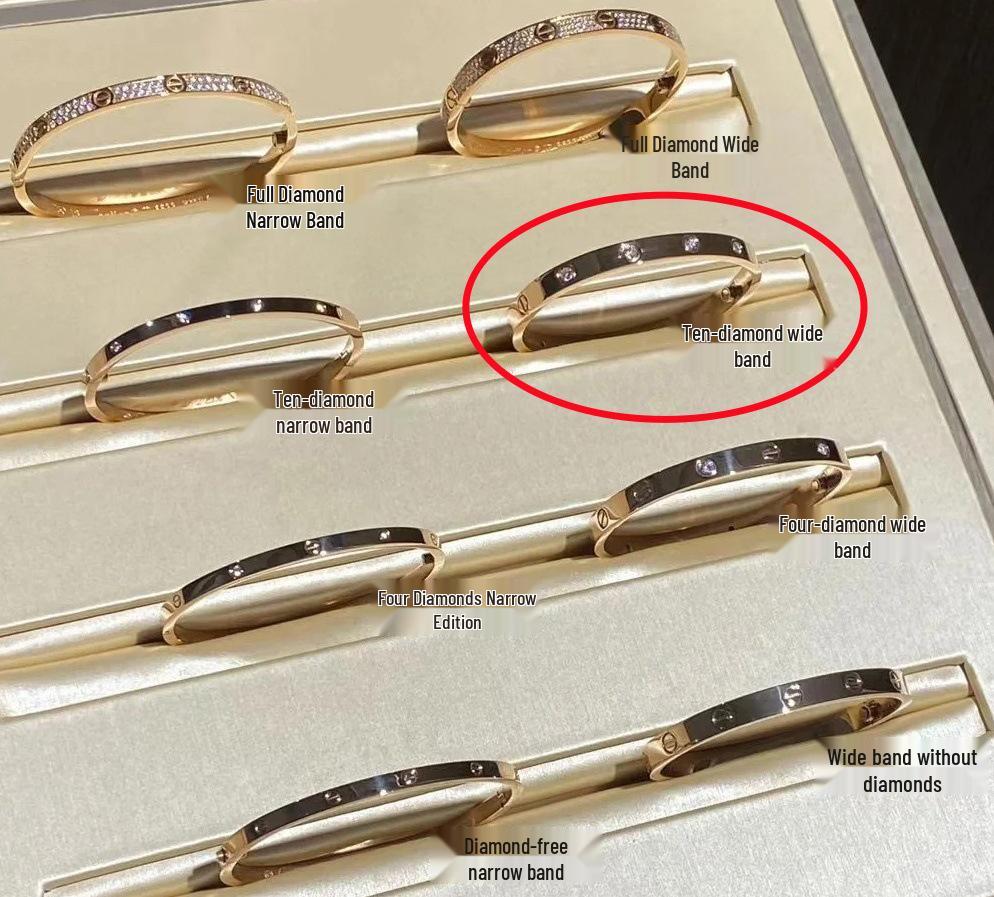 

V Золотий Високий Браслет Cartier LOVE Вузький з 18-каратного Рожевого Золота зі Вставками з Діамантів - Вишукані, Стійкі до Вицвітання Прикраси для Чоловіків та Жінок. Rose Gold Size 19