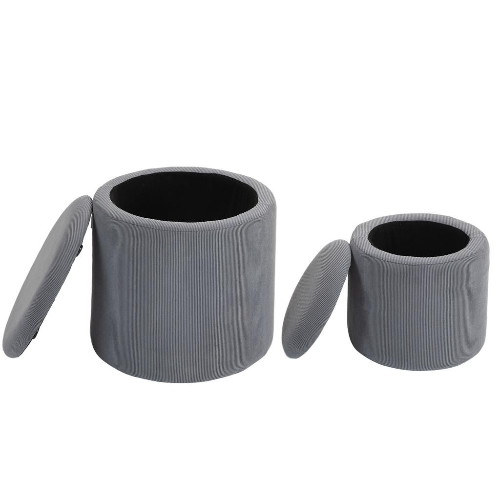 Set of Two Corduroy Storage Ottomans - Grey