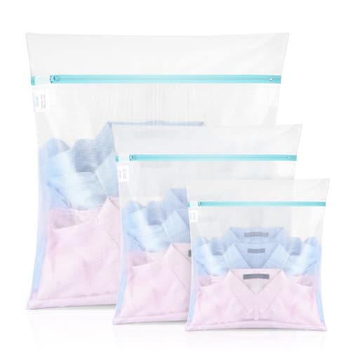 OTraki Laundry Bag Set, 3-Pack, White, Square, Compatible with Drum and Dryers, 30x35mm, 40x50mm, 60x80mm, Heavy-Duty Zipper, Fine Mesh, Shape-Retaini