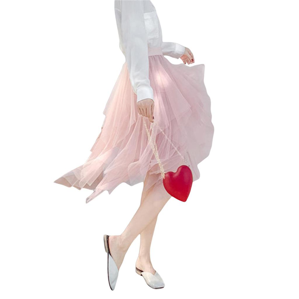 Gonna alla moda sexy da donna in rete a tinta unita, gonna a bolle irregolare in tulle elastico, vita quotidiana e vacanza