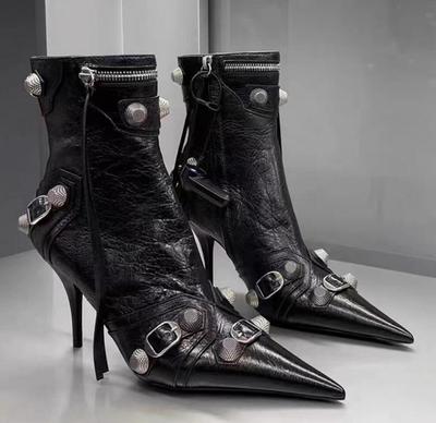 Fashion Luxury Designer Women Slim Ankle Boots Fashion Elegant Pointed Toe Shoes Thin High Heel Women's Morder Short Booties