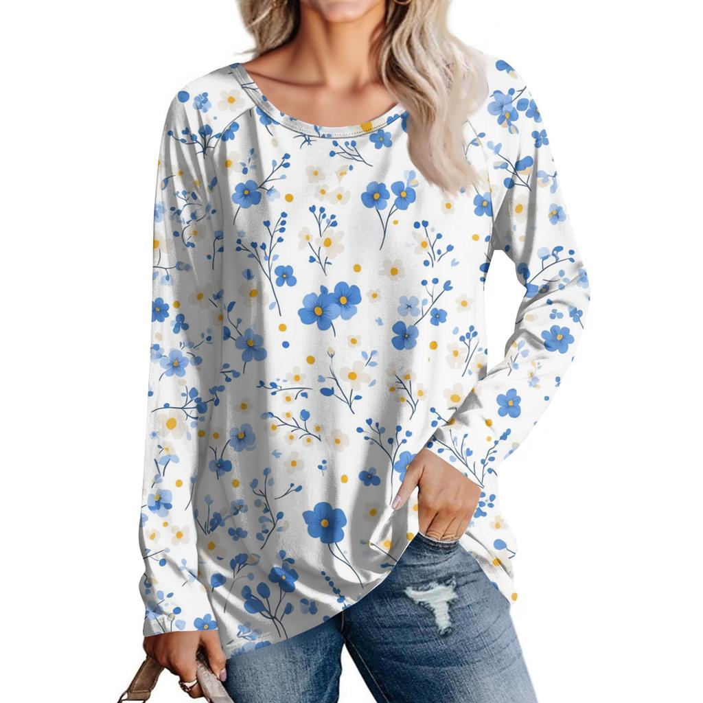 Dames Mode Casual Lange Mouw Print Ronde Hals Pullover Top Blouse