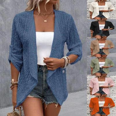 2025 Autumn/Winter Women's Solid Color Casual Cardigan with Mid-Length Sleeves and Buttons