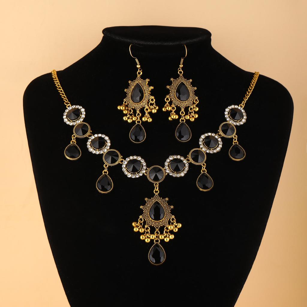 Bohemian Vintage Two - Piece Jewelry Set: Necklace and Earrings with Tassel Geometric Design