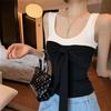 Hong Kong style with chest pad contrasting color bow sling small vest women's summer beauty back strap design sense top tide