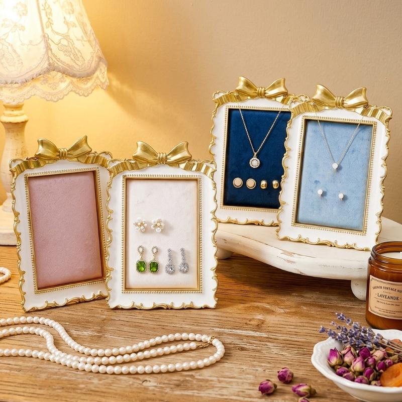 Jewelry Display Stand with Lined Panel, Ornate Resin Frame, Tabletop Holder for Vanity, Counter, and Dresser Display