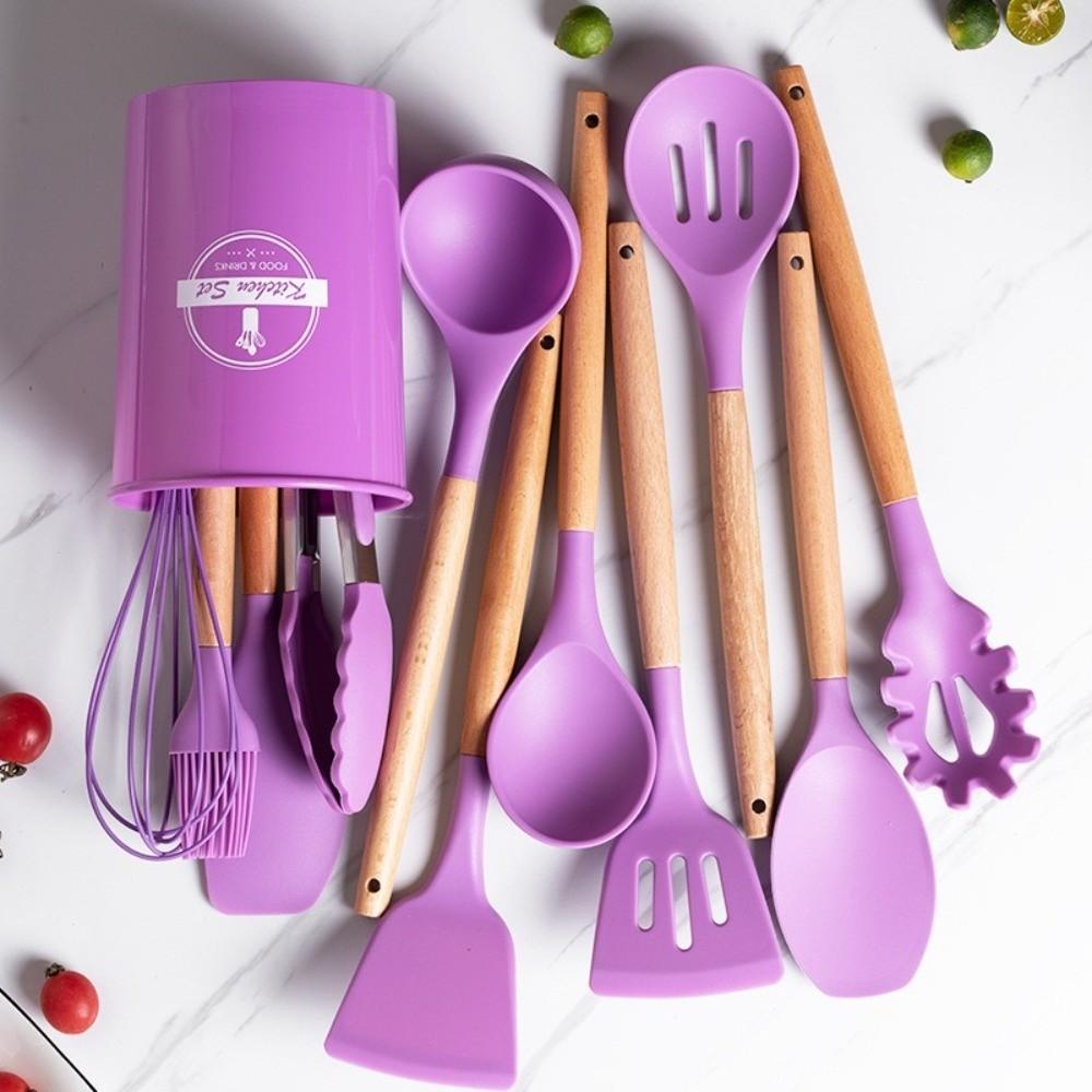 12pcs Heat Resistant Kitchen Utensils Set Silicone Soup Spoon Non-Stick Cookware Set  Home Cooking