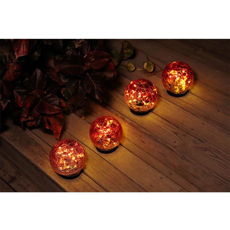 Solar Gradient Red Crackle Globe Light Outdoor Waterproof Garden Light Patio Decoration Lawn Light Glass