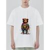 Crewneck T Shirt Black Colorful Bear Graffiti Print Streetwear Fashion Casual Wear for Men and Women