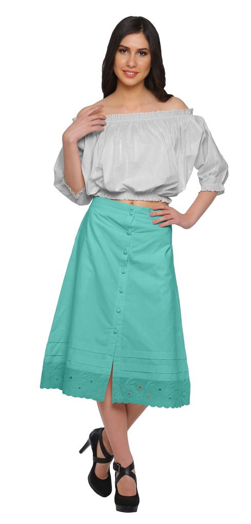 Moomaya Solid Cotton Skirts For Women Button Down A-Line Knee Length Skirts
