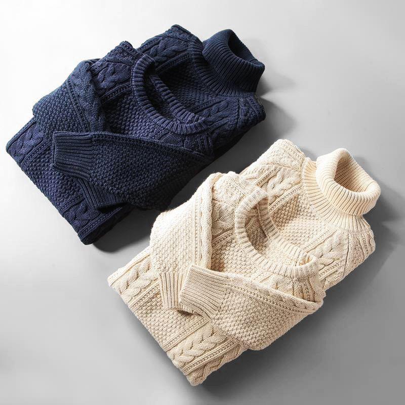 Foreign Trade Overplus Order Men Cut the Tag off Cattle Goods Thick Line Turtleneck sweater Slim fit Trend Fashion Export Twist Knit Outerwear