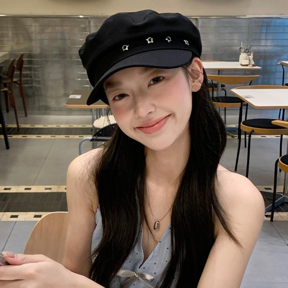 Flat Top Octagonal Cap Vintage Newsboy Hats Casual Star Hole Berets  Girls