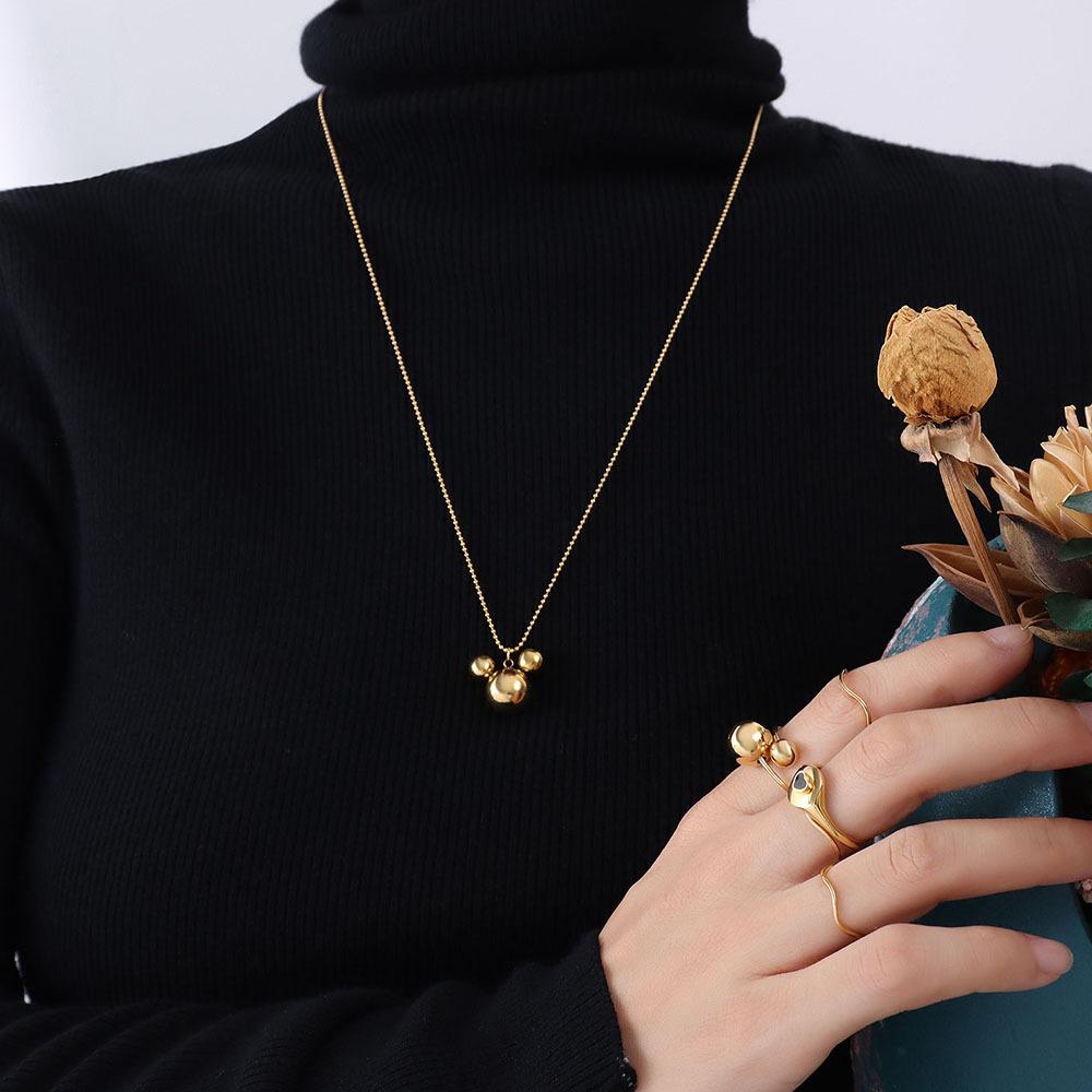 Korean Version Of Trendy Niche Cute Three-Dimensional Little Mouse Pendant Titanium Steel Necklace Sweater Chain Women'S Plated 18K Real Gold P458