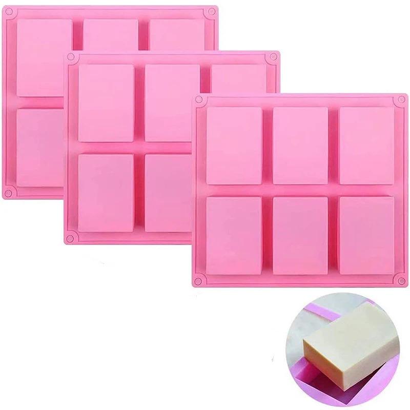 Creative 6-cavity rectangular handmade soap mold, cake soap mold, aromatic soap mold, large square silicone baking tool for soap
