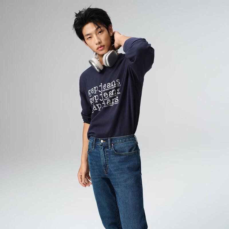 Gap Unisex Printed Logo Cotton Loose-Fit Long Sleeve T-Shirt