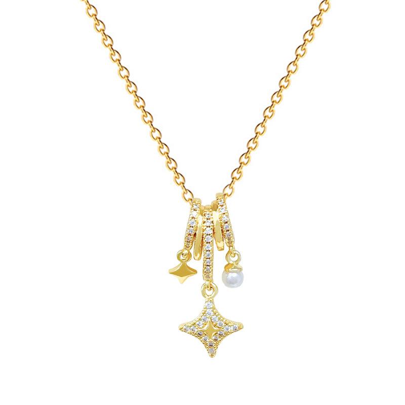 Titanium Steel, Pearl Star Ring Light Luxury Temperament Gorgeous Full Diamond Necklace Women'S Versatile Collarbone Chain Titanium Steel Chain