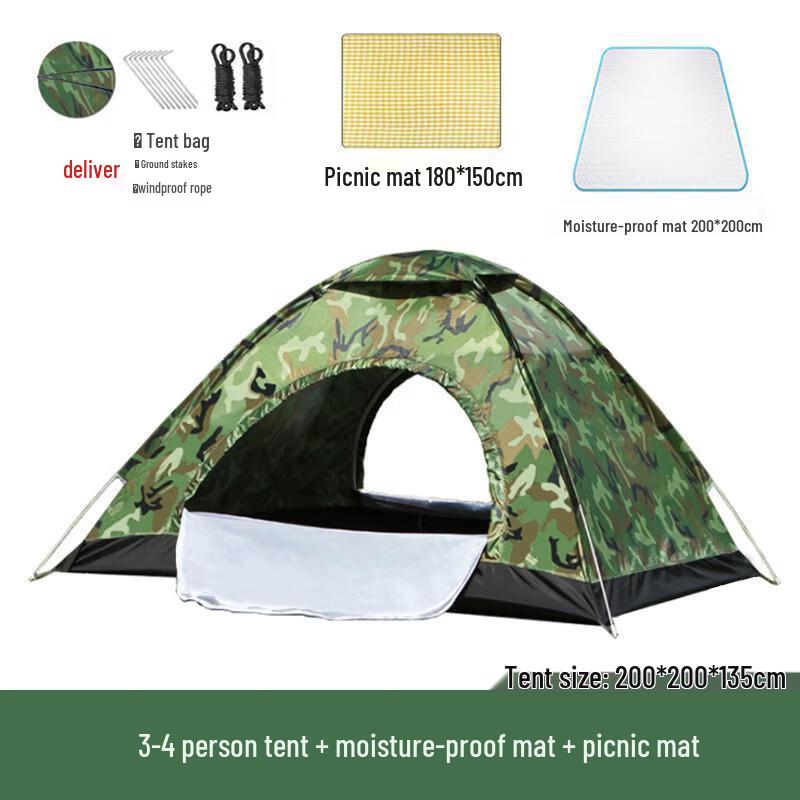 OEING 3-4 Person Ultralight Rainproof Camouflage Camping Tent Set
