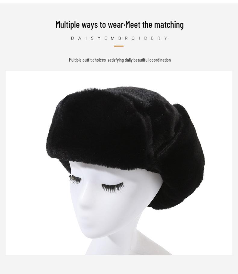 Women's Faux Rabbit Fur Winter Hat with Ear Protection, Cold-Proof, Thickened, Korean Style, Trendy and Warm for Outdoor Cycling.