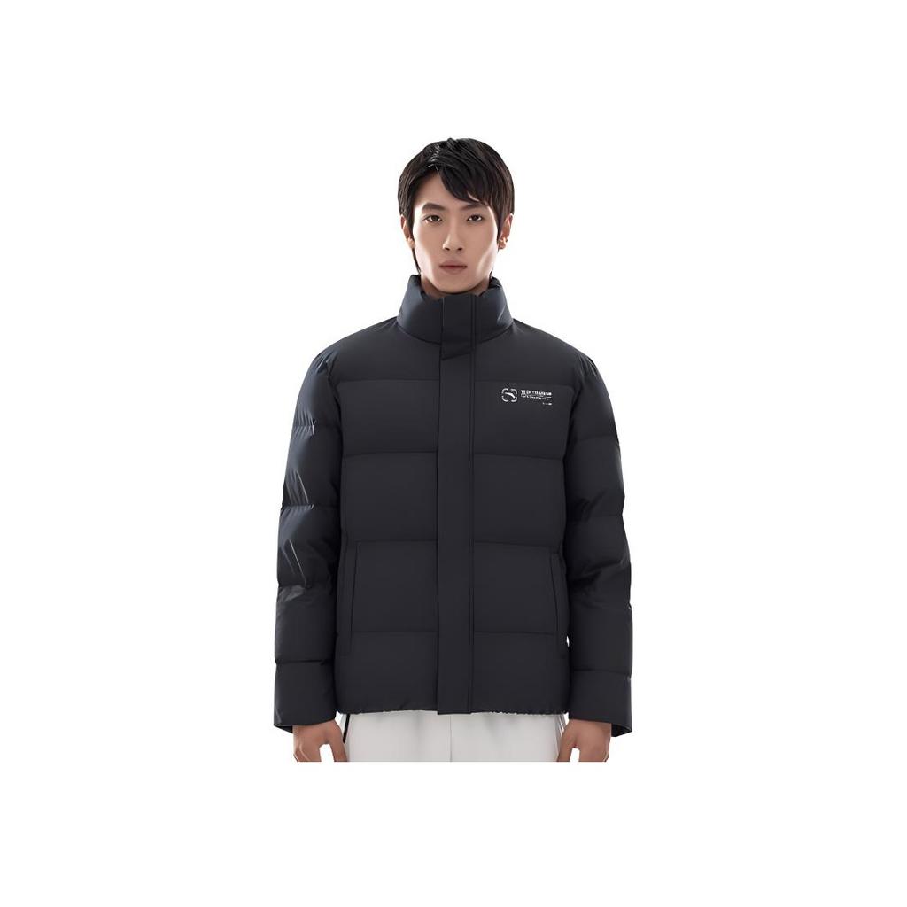 Anta Veste matelassée à col montant et fermeture éclair, couleur unie avec impression de lettres, vêtements d'extérieur pour homme, Noir 952247944-4