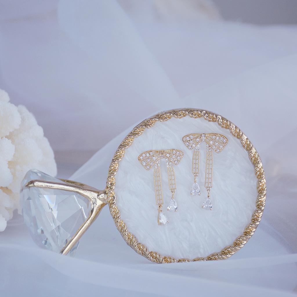 Exquisite Copper Inlaid Zirconium Sweet Bow Earrings 14K Real Gold Plated Women's Prom Party Wedding Earrings Korean Jewelry