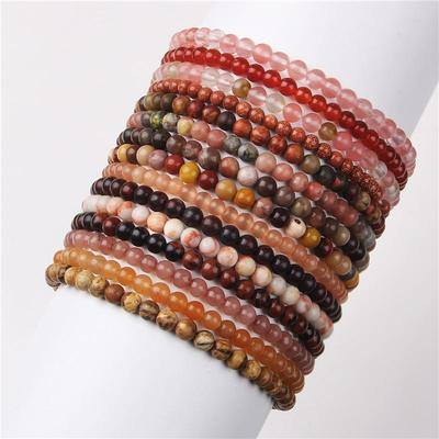 Piedra de cristal Natural, amatista, cuarzo rosa, turquesa, ágata, cuentas para mujeres y hombres, pulsera de cuentas de cristal redondas de 4mm