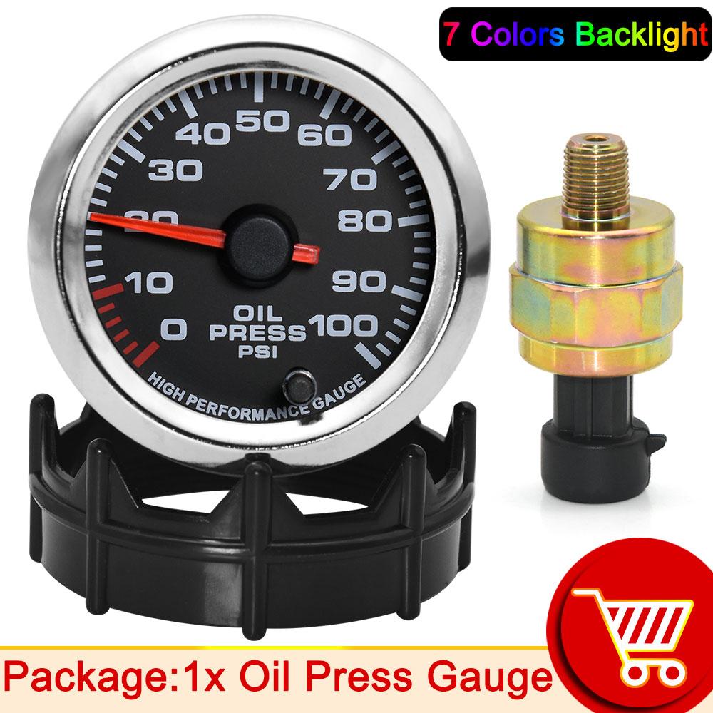

AD 52mm Oil Pressure Gauge 0-100 PSI Oil Press Meter 7 Colors LED Car High Speed Motor with Sensor 1/8 NPT Oil Press Indicator