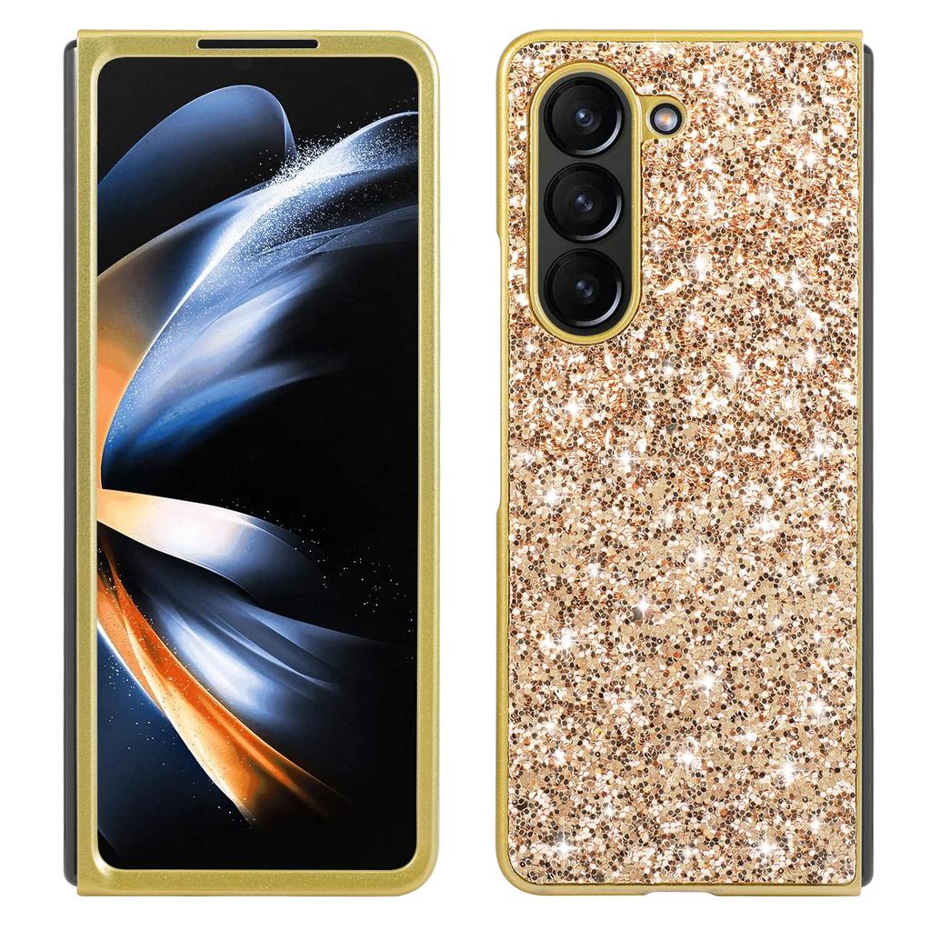 For Samsung Galaxy Z Fold5 5G Glitter Sequins Phone Case Electroplating TPU Frame Hard PC Back Cover
