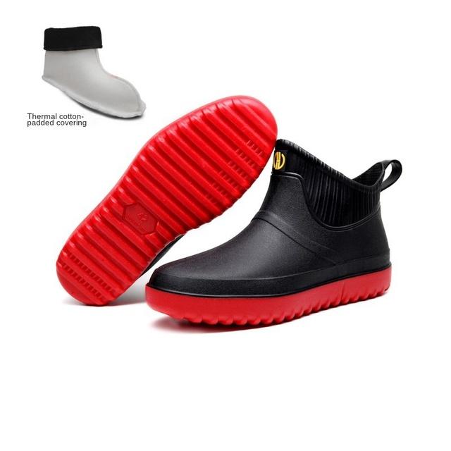Men Non-slip Waterproof Rain Boots Footwear Kitchen Work Car Wash Rubber Shoes Fashion Ankle Casual Rain Shoes Keep Warm Winter
