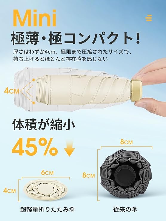 179g Faltbarer Sonnenschirm Neuerscheinung JIS UV-Schutz Faltbar Bei Regen oder Sonnenschein Aluminiumlegierung Winddichtes Gestell Rostfrei Stark Windbeständig Hitze