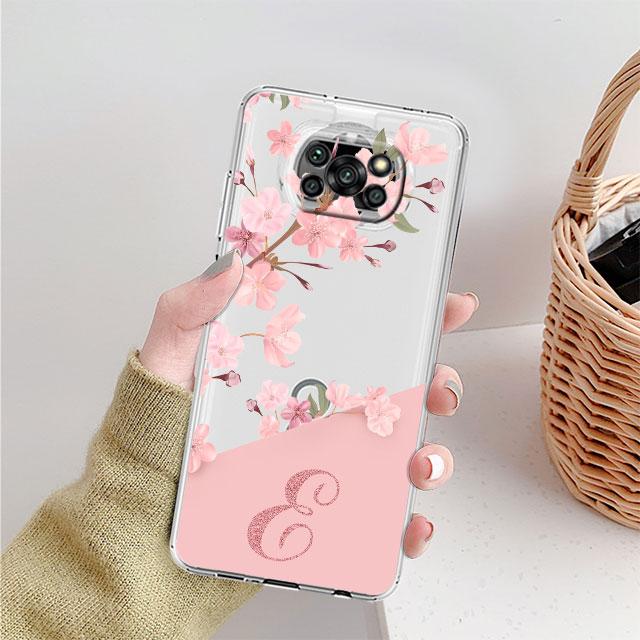 Case For Xiaomi Mi Poco X3 NFC 11 Lite M3 10T 9T 12 Redmi Note 10 9 9S 8 8T 7 Soft Clear Phone Cover Flower Letter Pink A B C